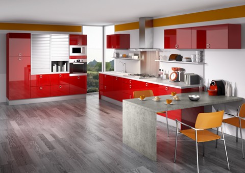 Cuisine et son Modele REFLET bordeau brillant moderne